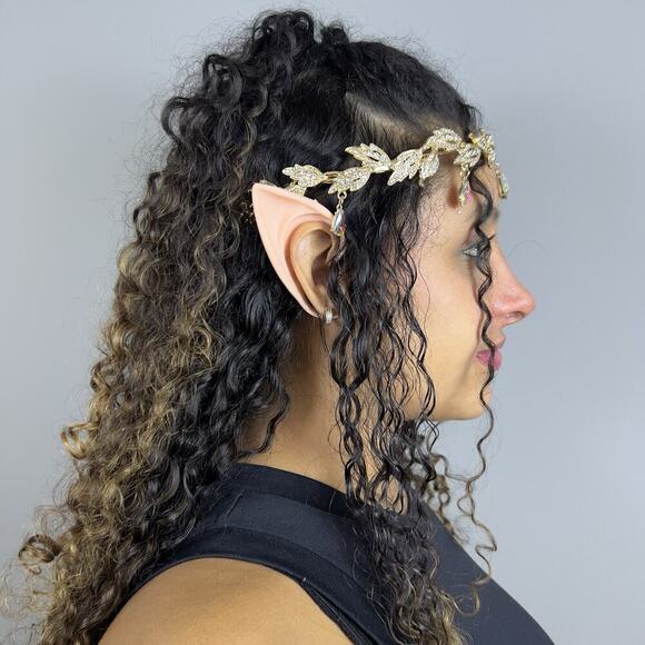 Gold Elf Fairy Tiara with Iridescent Gem & 4 Elf Ears Halloween Cosplay Princess - Picture 12 of 12